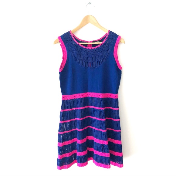 Nanette Lepore Blue and Pink Sheer Knit Dress - Picture 1 of 7